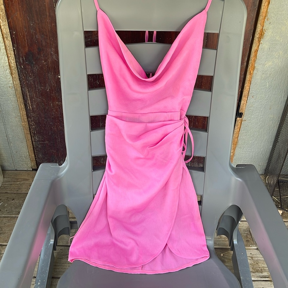 NWOT Princess Polly ENSLEY MINI Wrap Cowl Neckline DRESS PINK